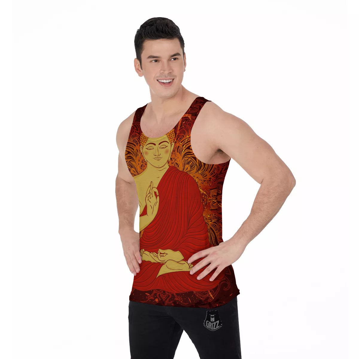 Buddha Statue Vintage Print Men's Tank Top-grizzshop