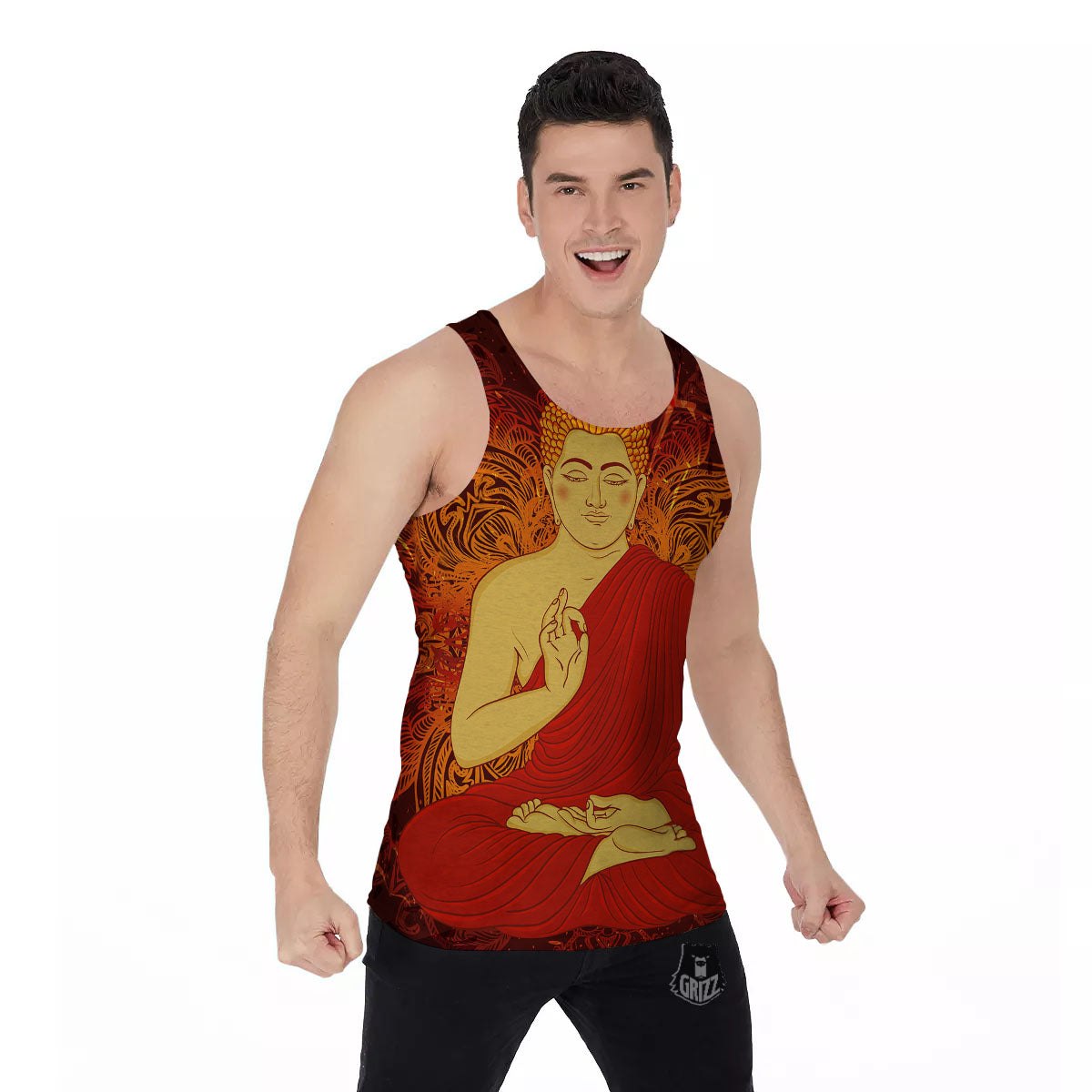 Buddha Statue Vintage Print Men's Tank Top-grizzshop