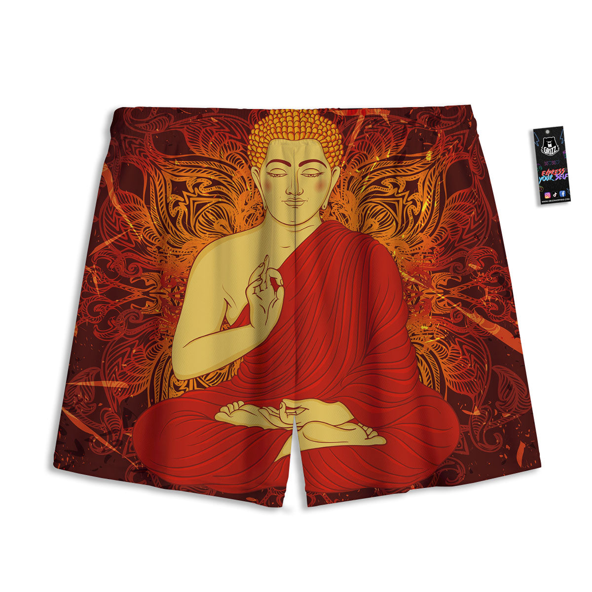 Buddha Statue Vintage Print Mesh Shorts