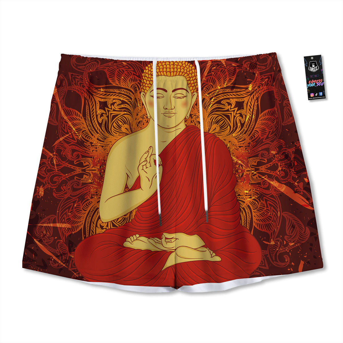 Buddha Statue Vintage Print Mesh Shorts