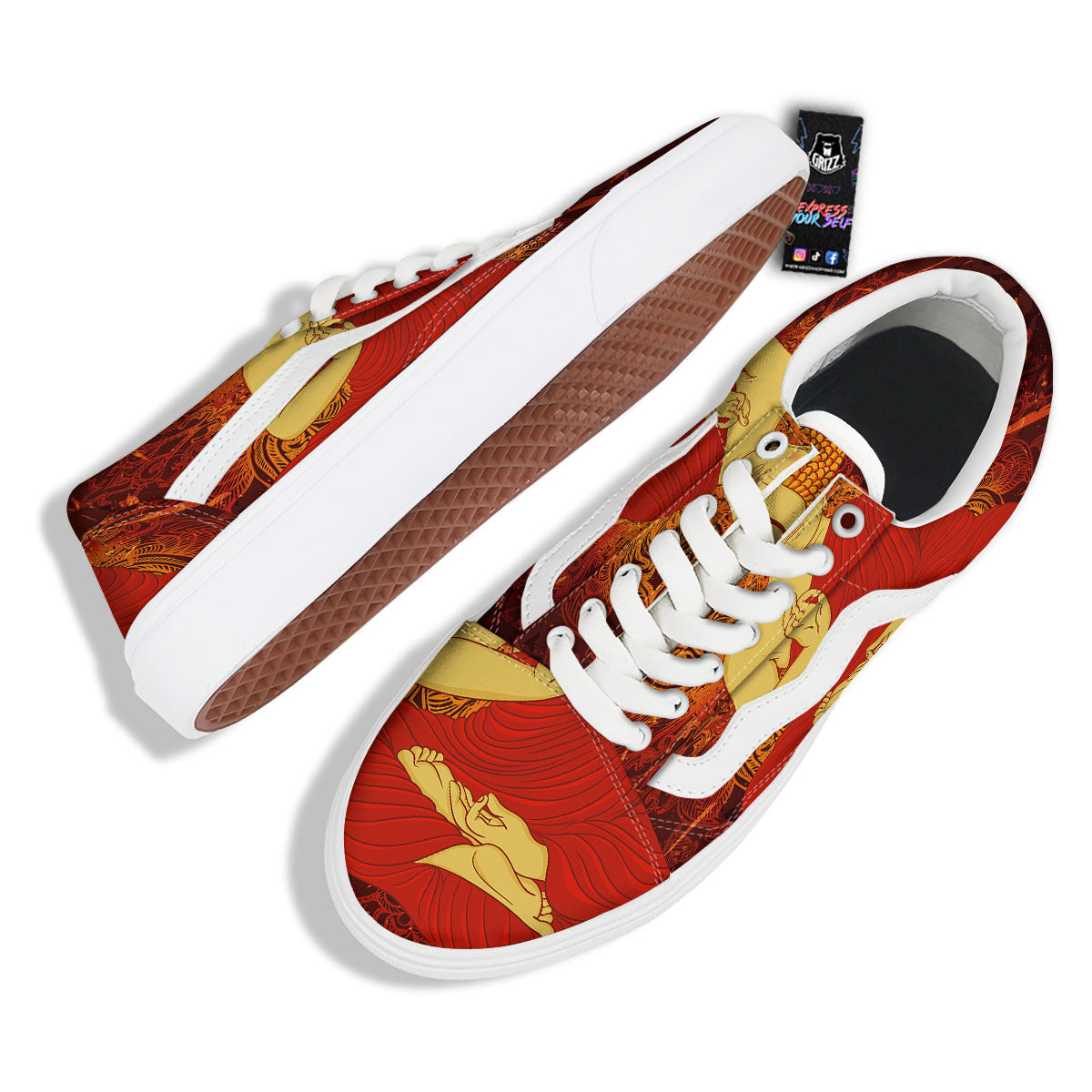 Buddha Statue Vintage Print Skate Shoes-grizzshop