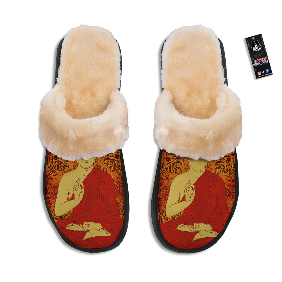 Buddha Statue Vintage Print Slippers-grizzshop