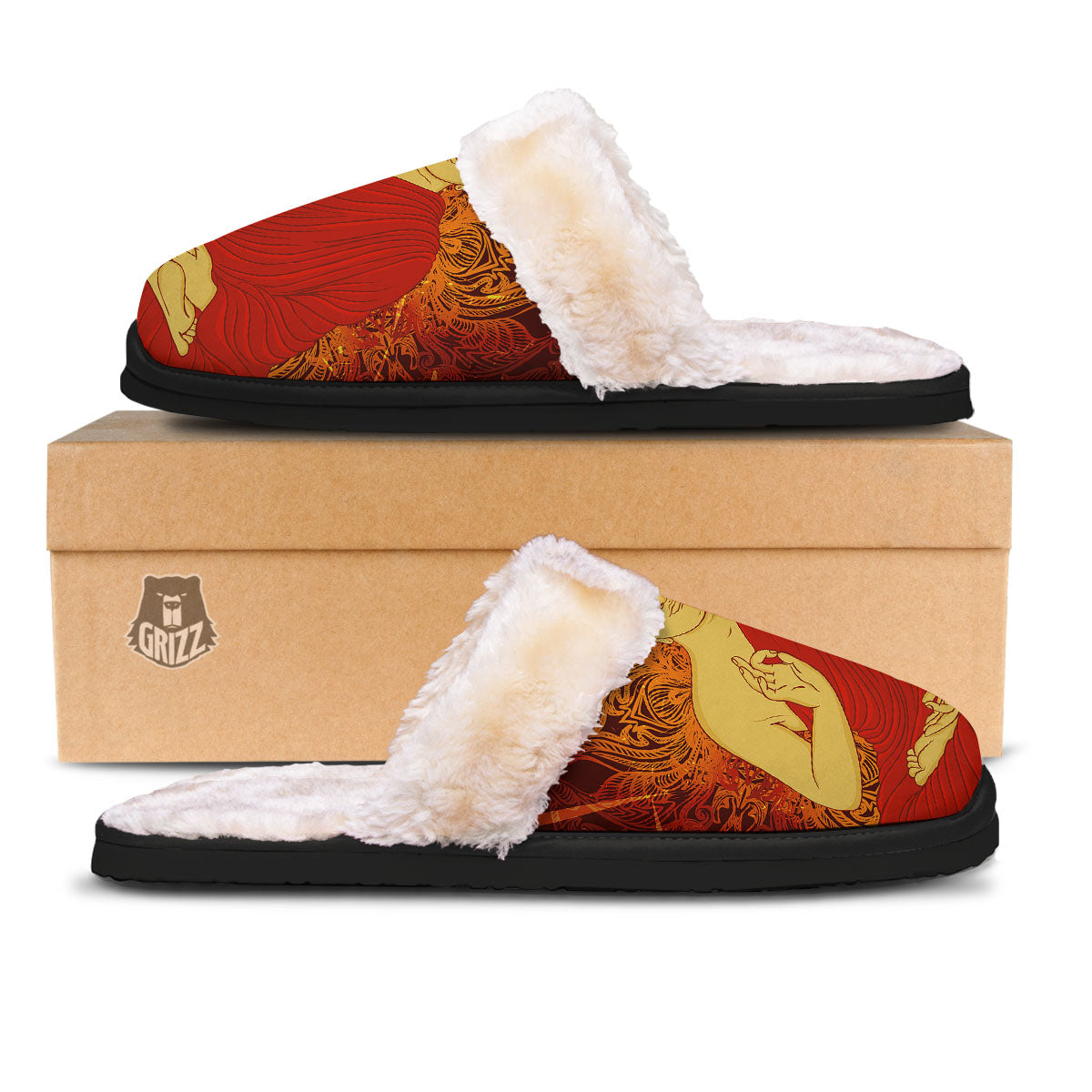 Buddha Statue Vintage Print Slippers-grizzshop