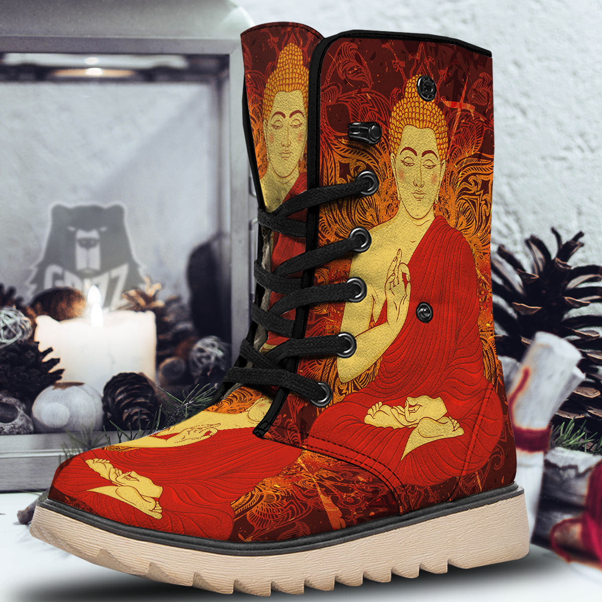 Buddha Statue Vintage Print Snow Boots-grizzshop