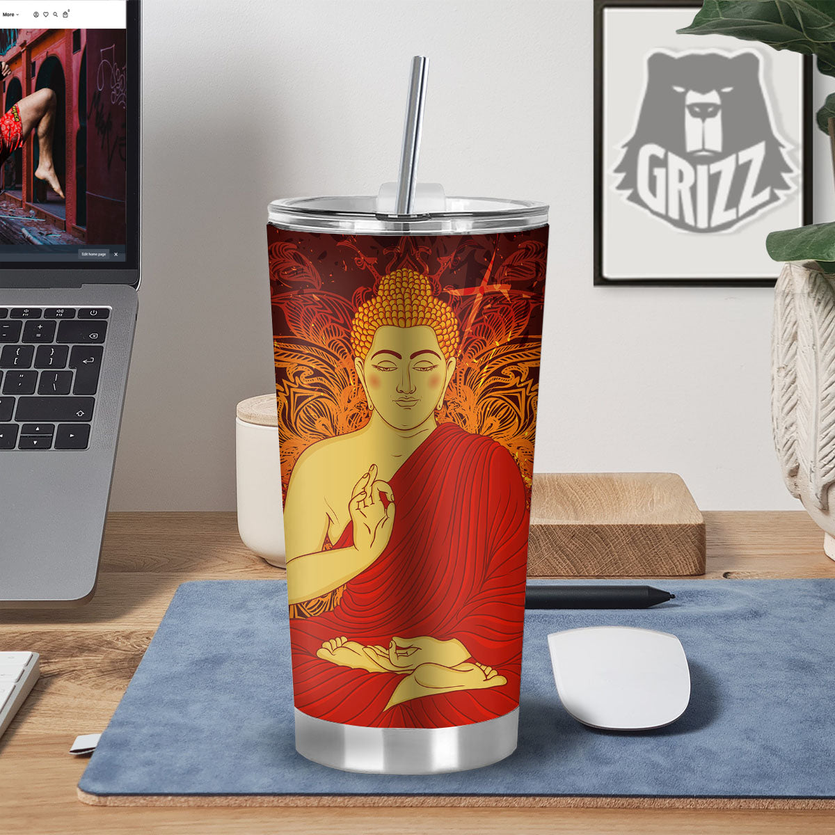 Buddha Statue Vintage Print Tumbler-grizzshop