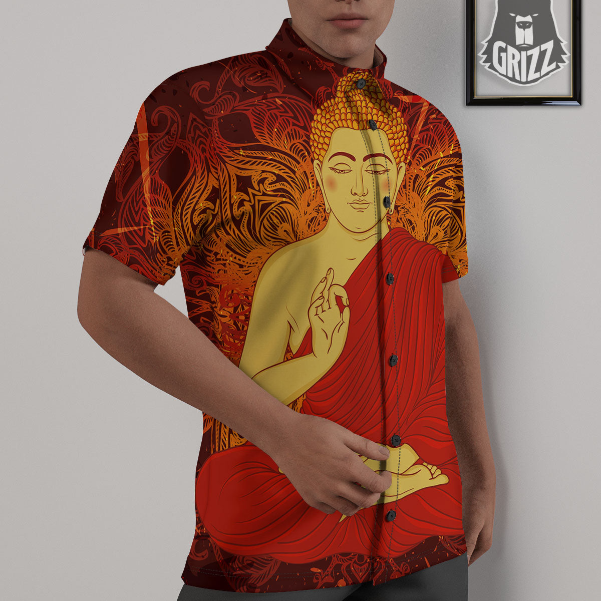 Buddha Statue Vintage Print Untucked Shirts-grizzshop
