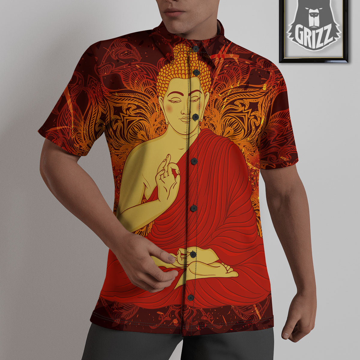Buddha Statue Vintage Print Untucked Shirts-grizzshop