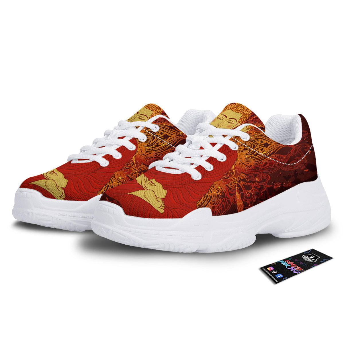 Buddha Statue Vintage Print White Chunky Shoes-grizzshop