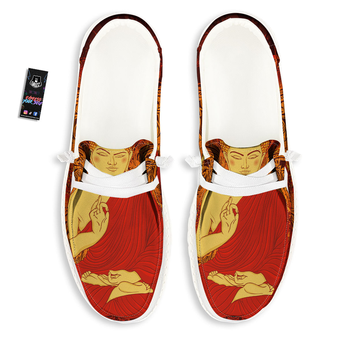 Buddha Statue Vintage Print White Loafers-grizzshop