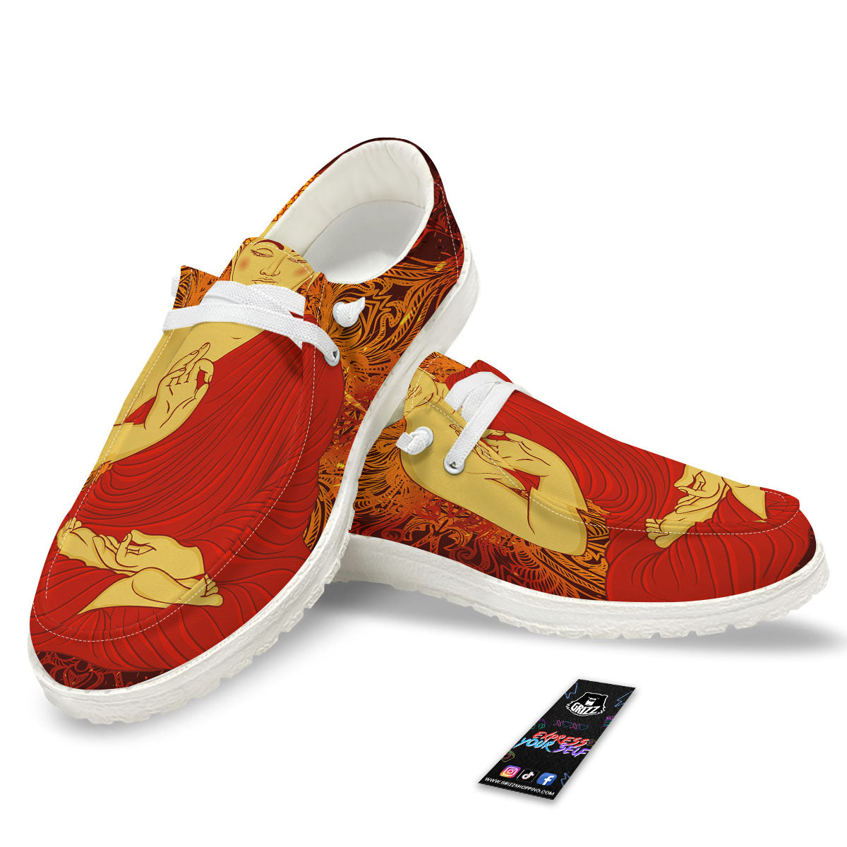 Buddha Statue Vintage Print White Loafers-grizzshop