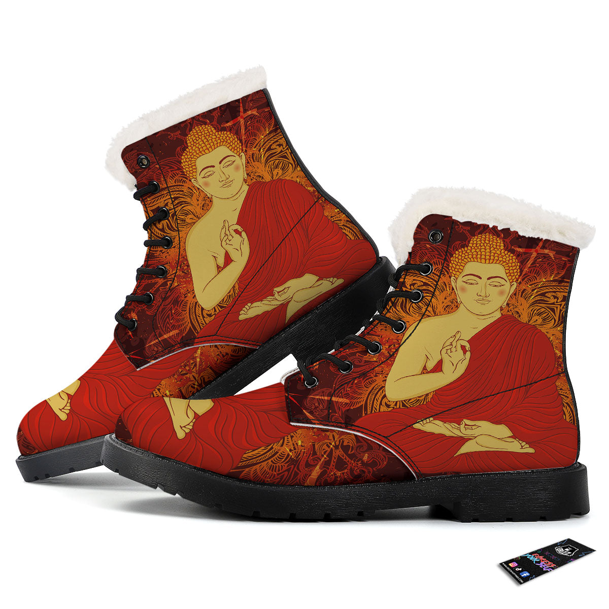 Buddha Statue Vintage Print Winter Boots-grizzshop