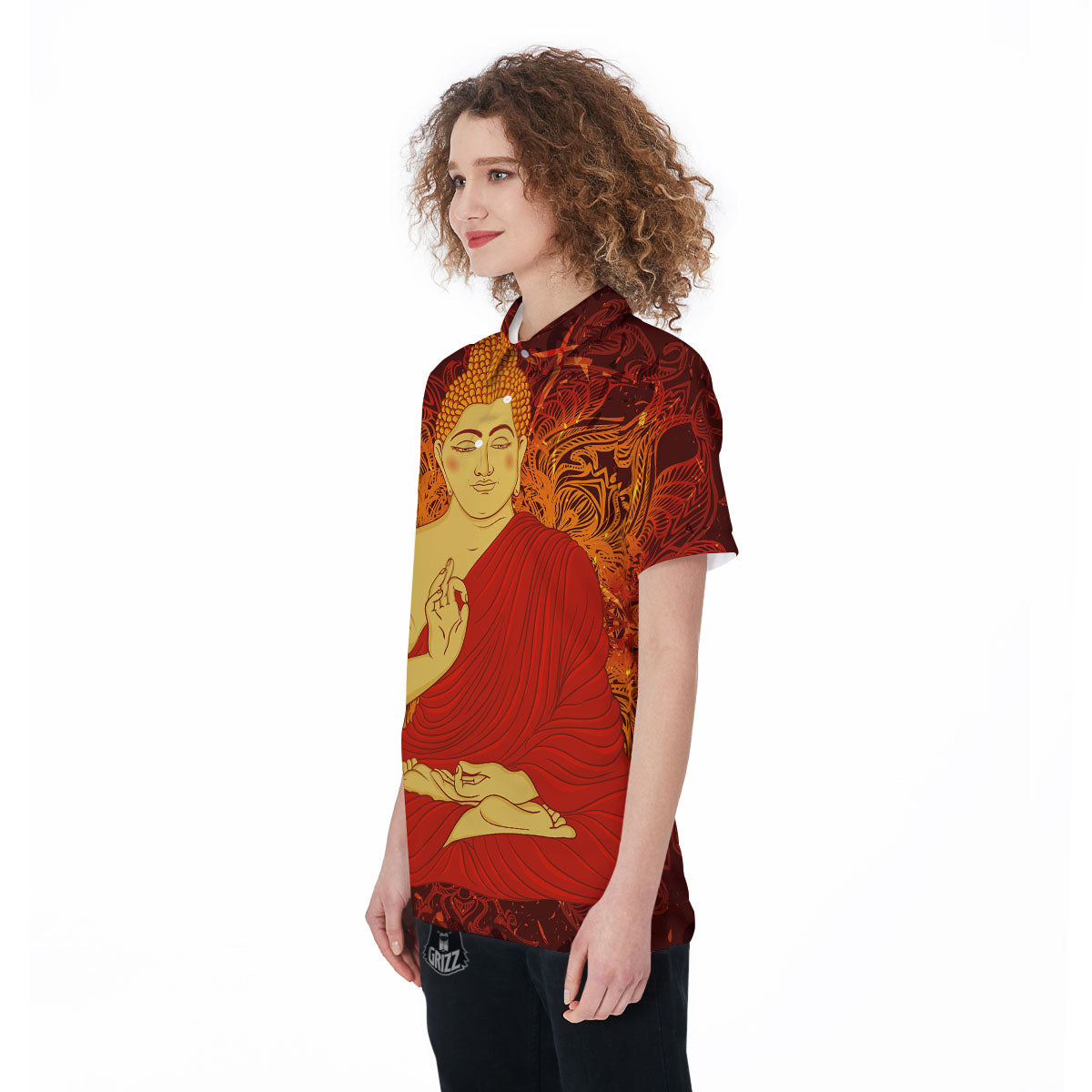 Buddha Statue Vintage Print Women's Golf Shirts-grizzshop