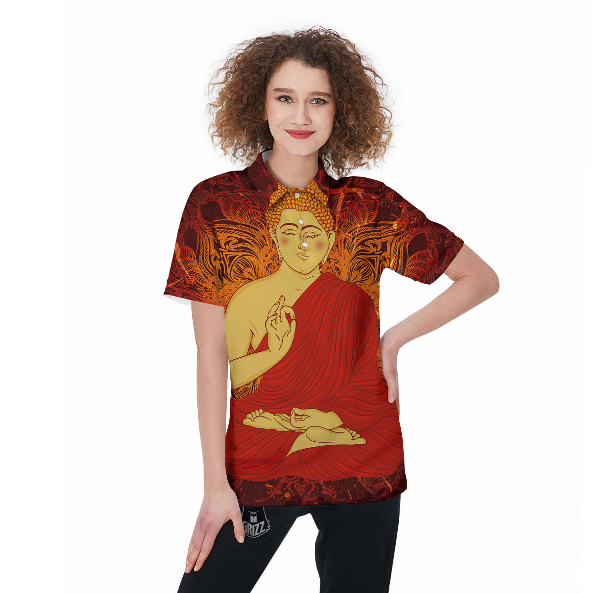 Buddha Statue Vintage Print Women's Golf Shirts-grizzshop