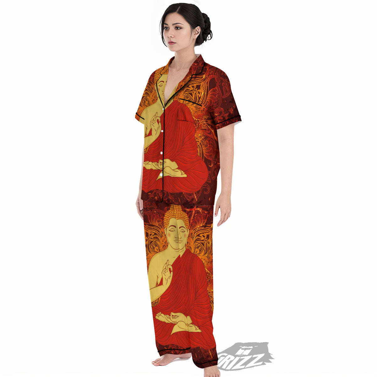 Buddha Statue Vintage Print Women's Pajamas Set-grizzshop