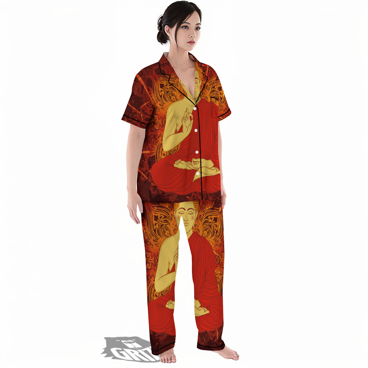 Buddha Statue Vintage Print Women's Pajamas Set-grizzshop