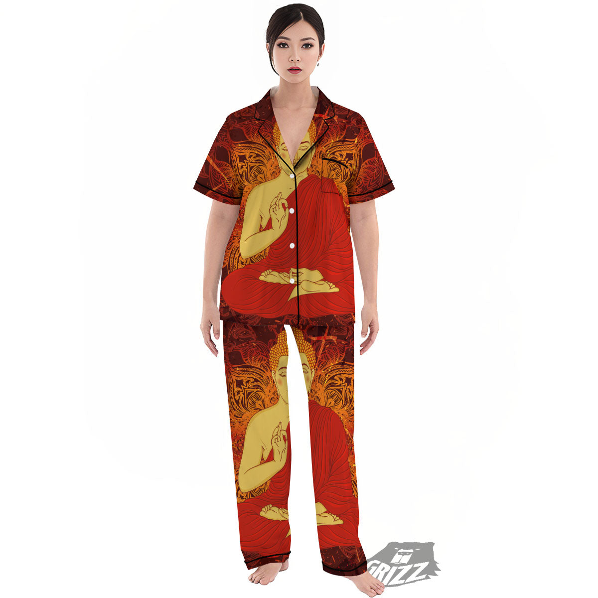 Buddha Statue Vintage Print Women's Pajamas Set-grizzshop