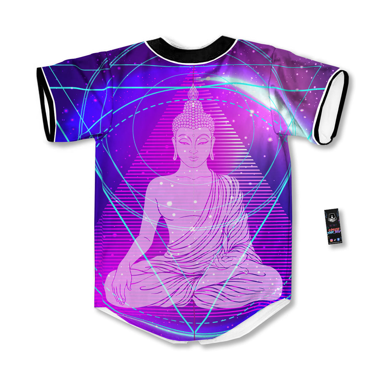 Buddha Teal And Purple Print Baseball Jersey-grizzshop