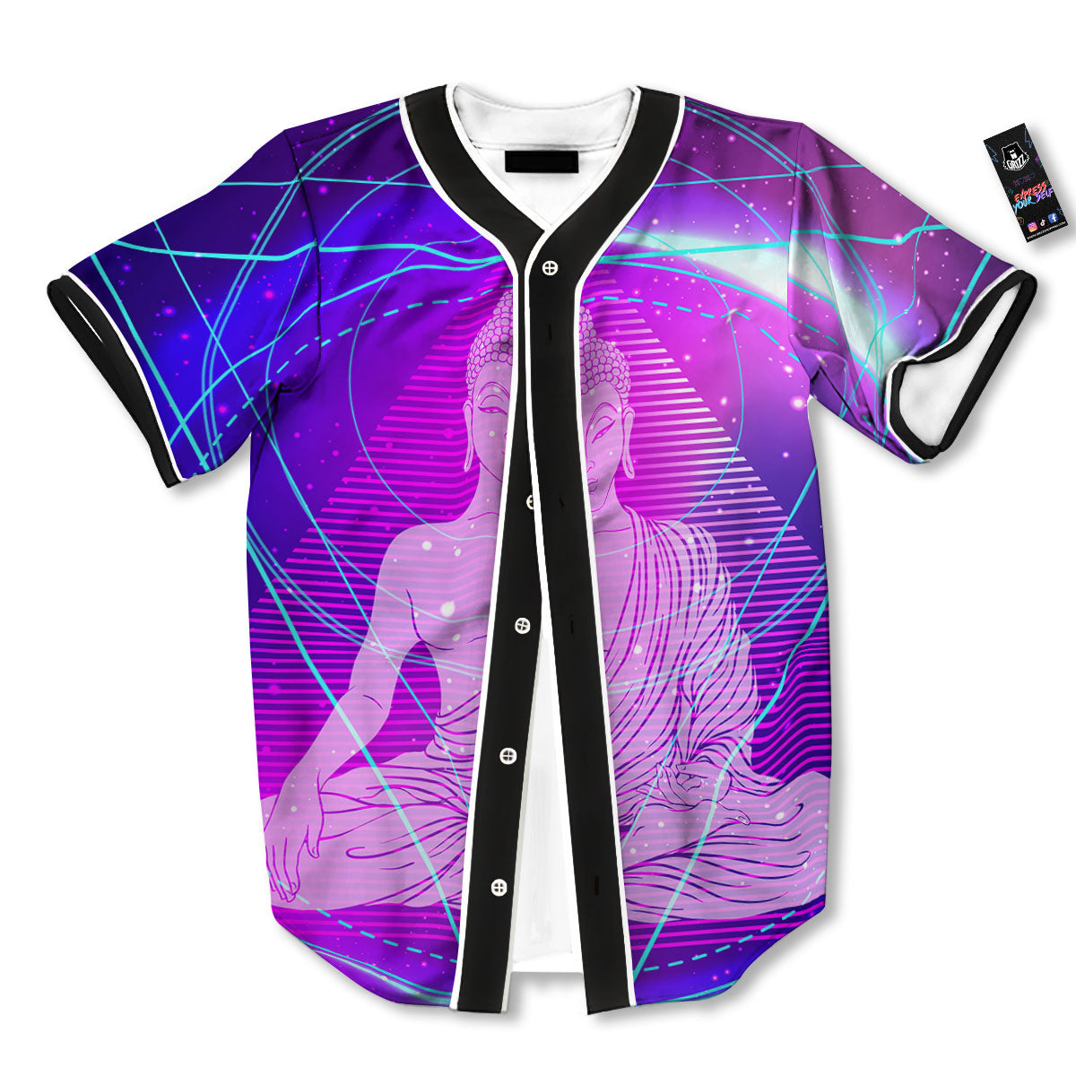 Buddha Teal And Purple Print Baseball Jersey-grizzshop