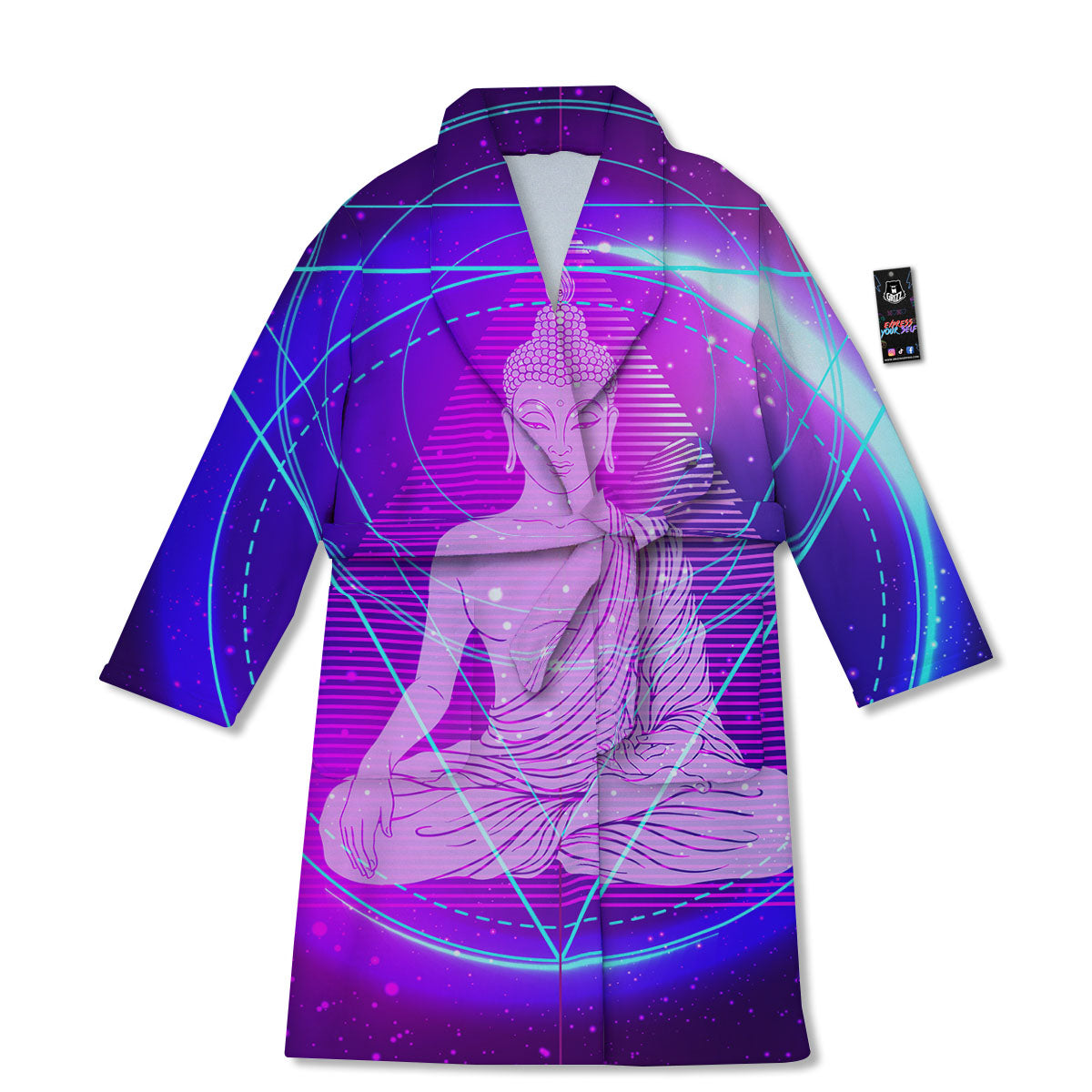 Buddha Teal And Purple Print Bathrobe-grizzshop