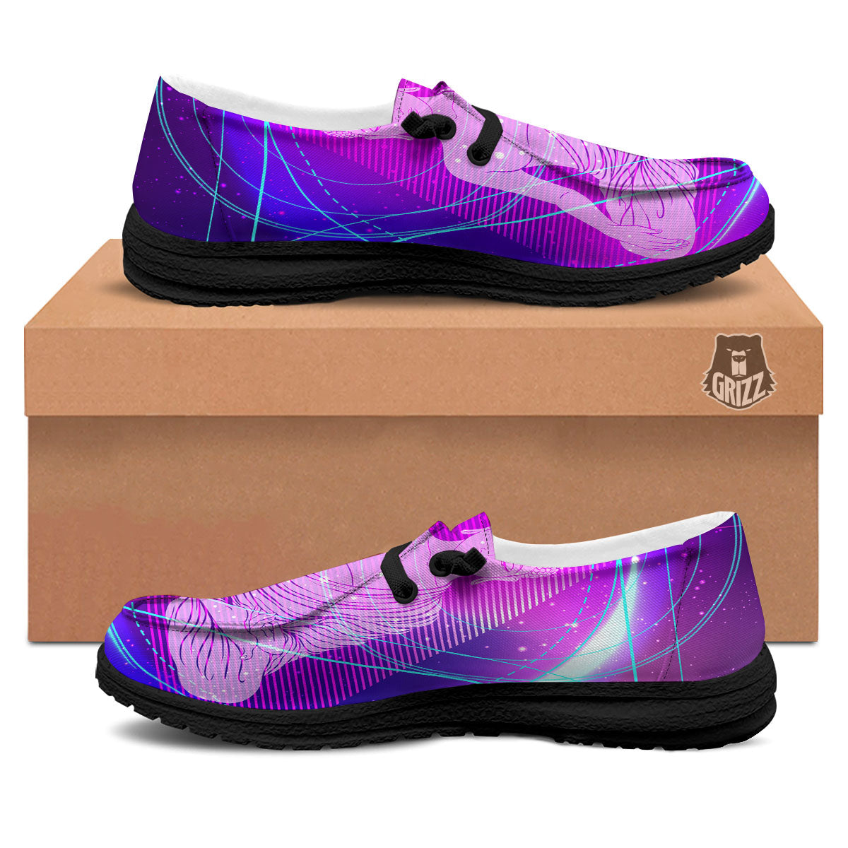 Buddha Teal And Purple Print Black Loafers-grizzshop