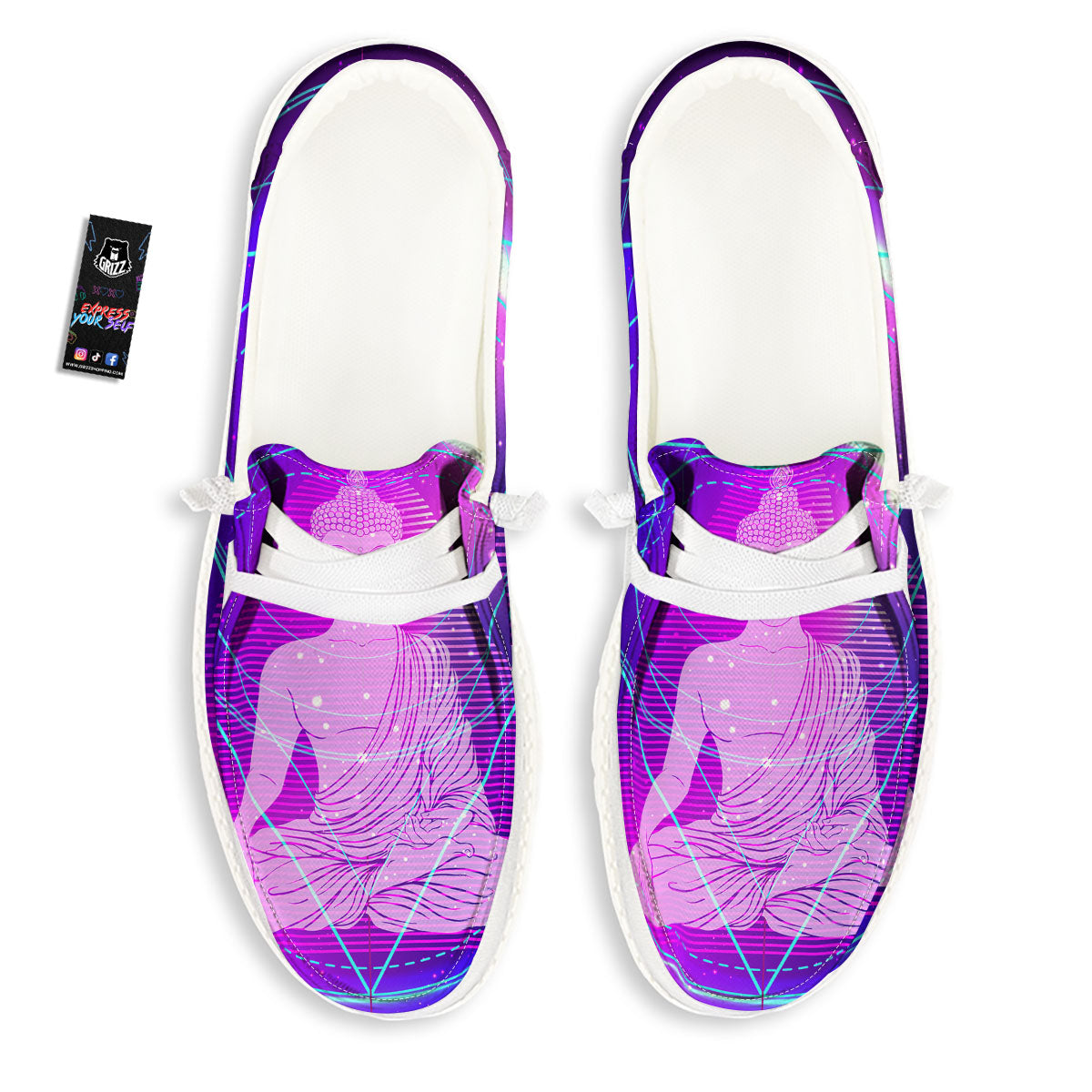 Buddha Teal And Purple Print Black Loafers-grizzshop