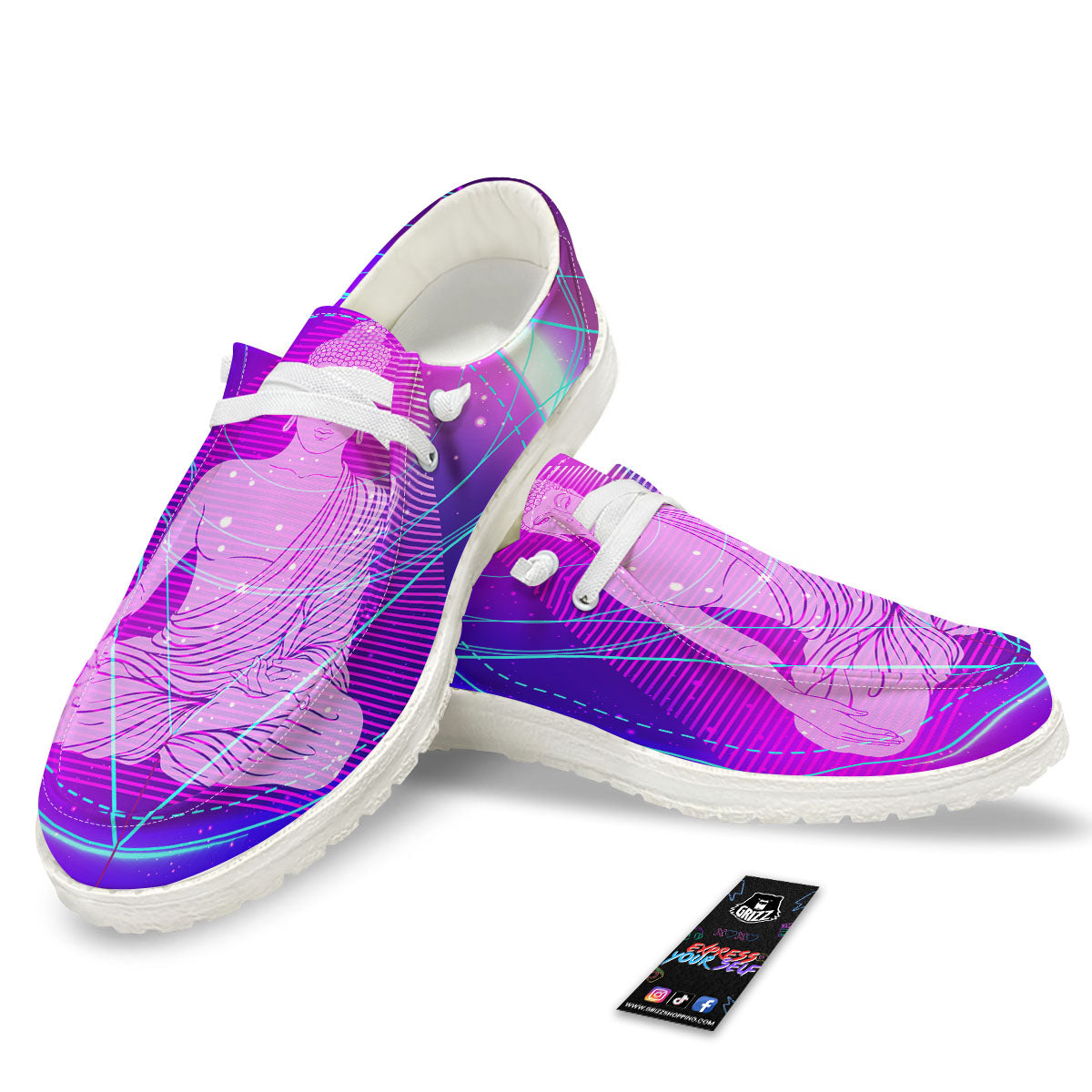 Buddha Teal And Purple Print Black Loafers-grizzshop
