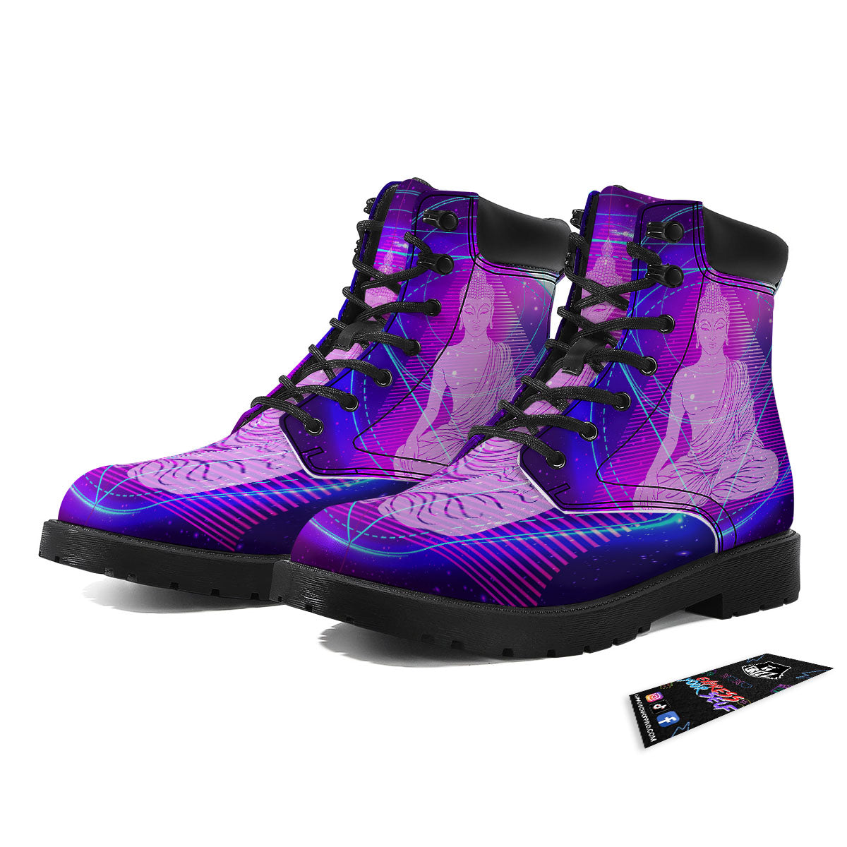 Buddha Teal And Purple Print Boots-grizzshop