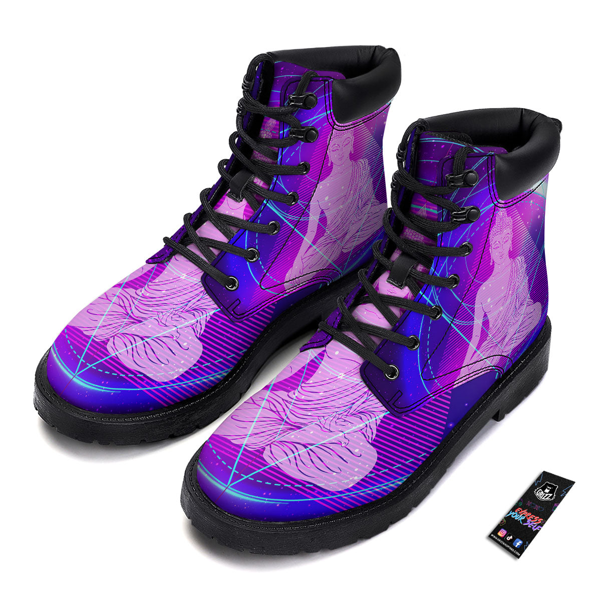 Buddha Teal And Purple Print Boots-grizzshop