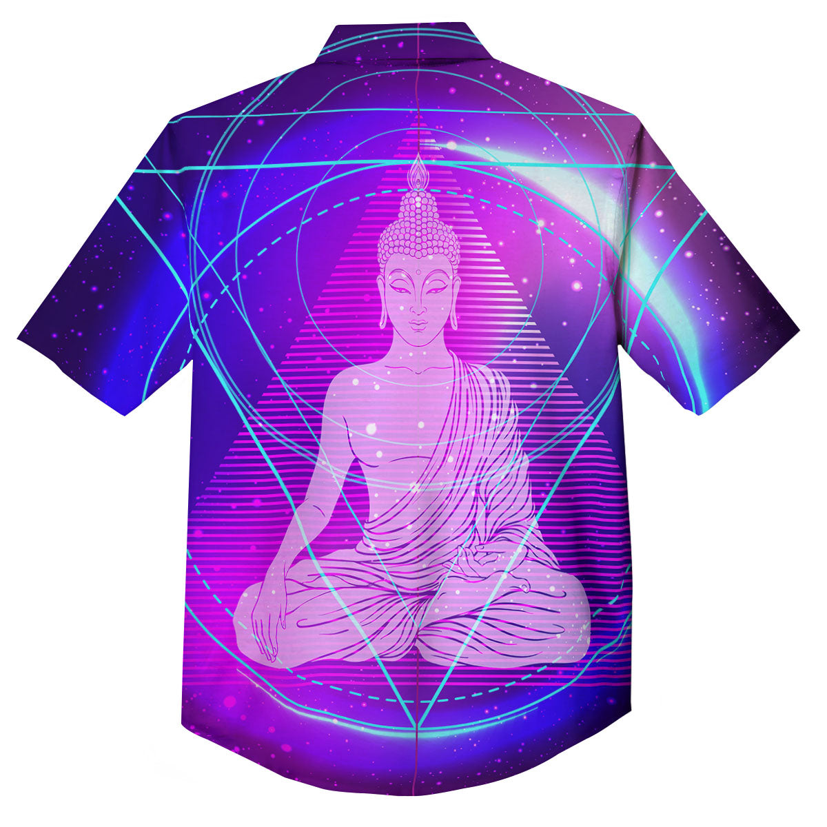 Buddha Teal And Purple Print Button Up Shirt-grizzshop