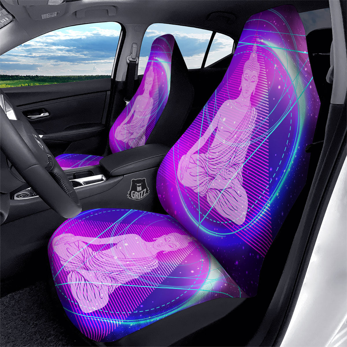 Buddha Teal And Purple Print Car Seat Covers-grizzshop
