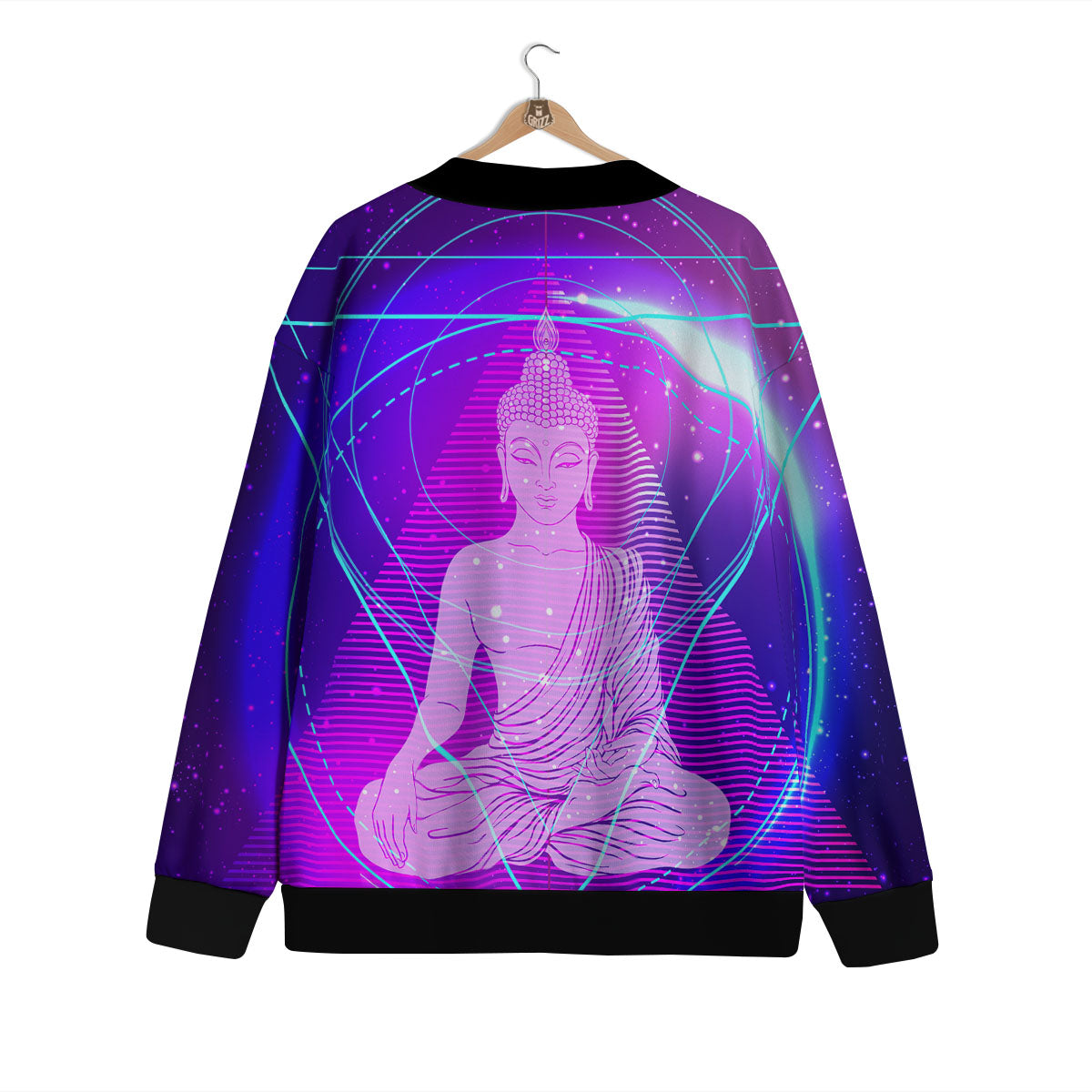 Buddha Teal And Purple Print Cardigan-grizzshop