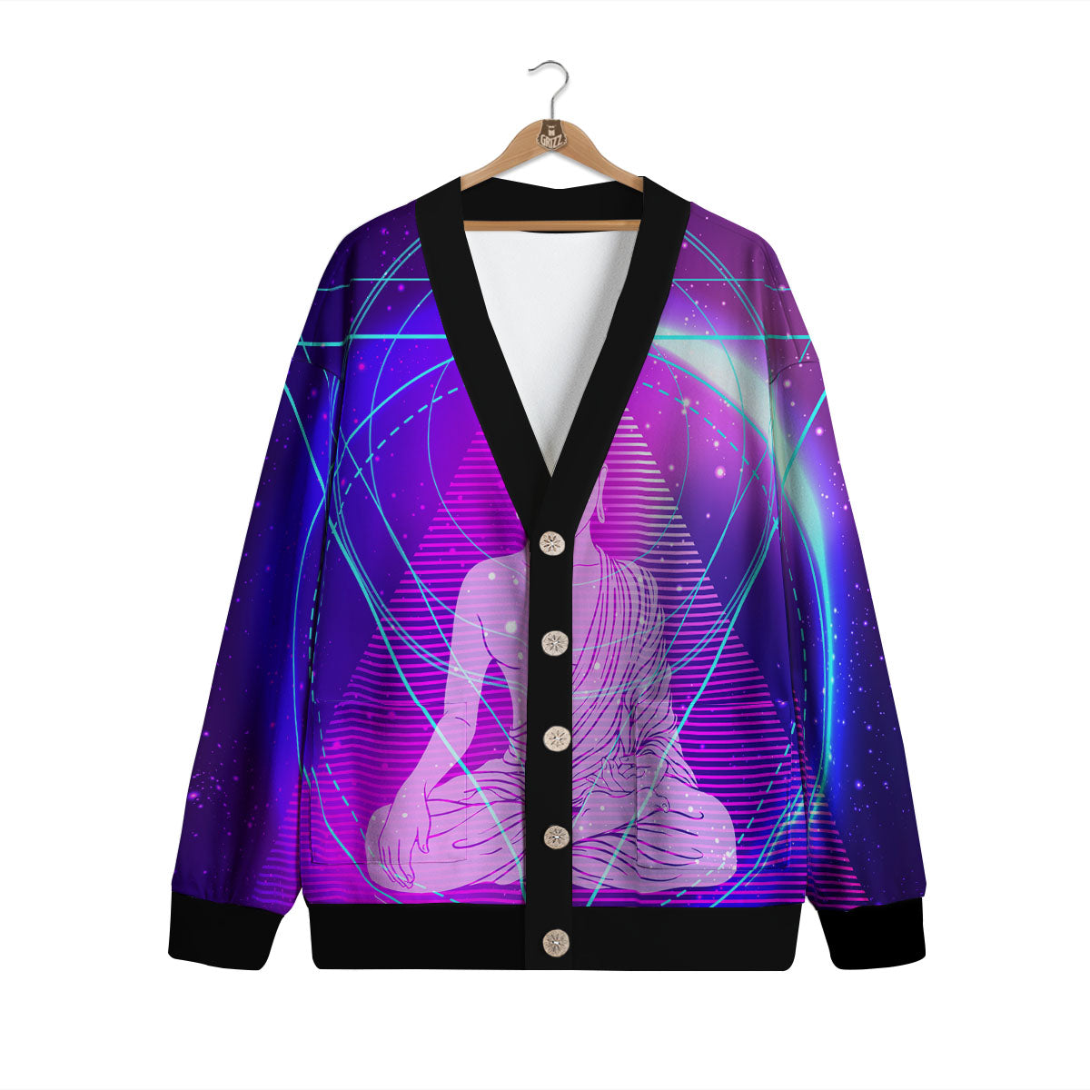 Buddha Teal And Purple Print Cardigan-grizzshop