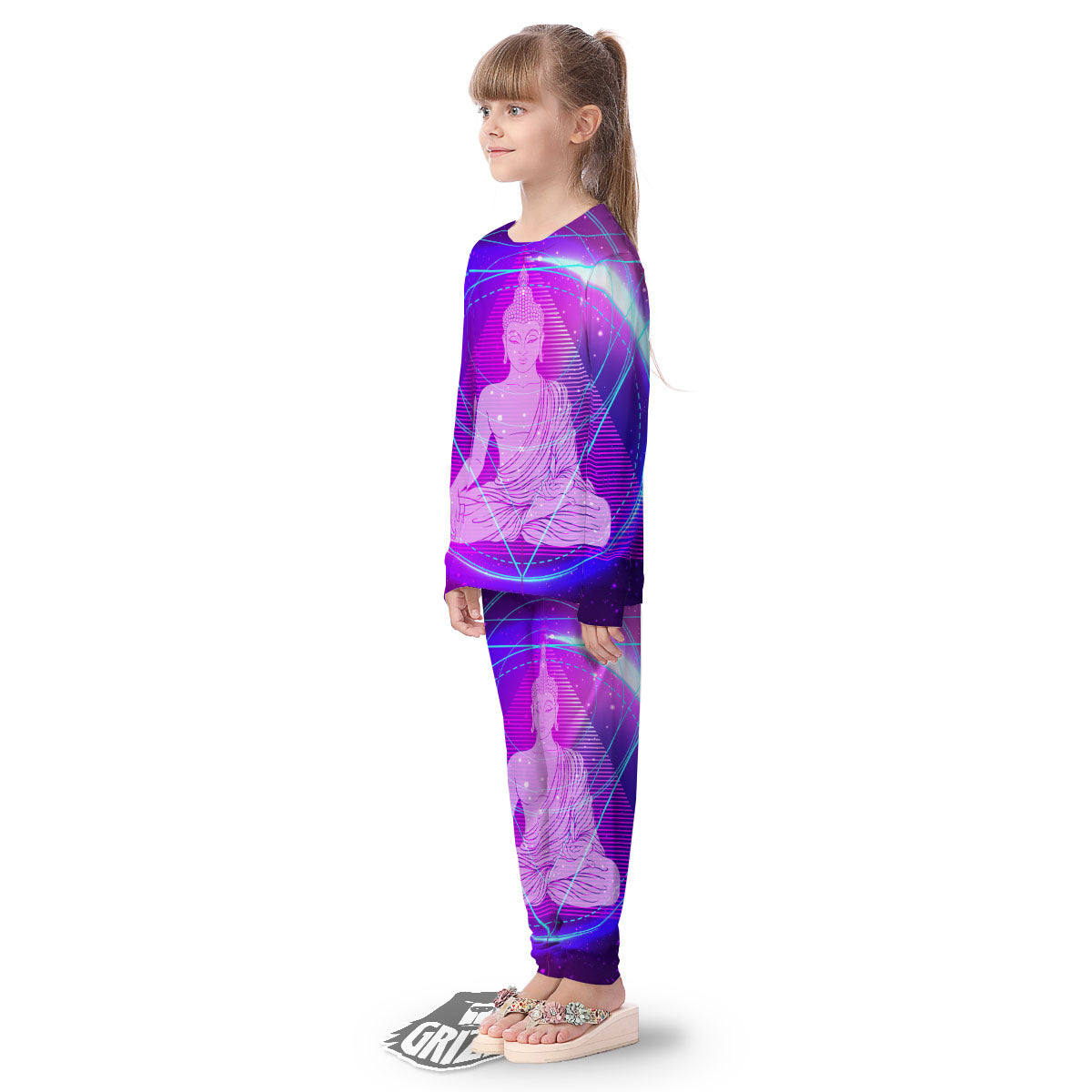 Buddha Teal And Purple Print Kid's Pajamas-grizzshop