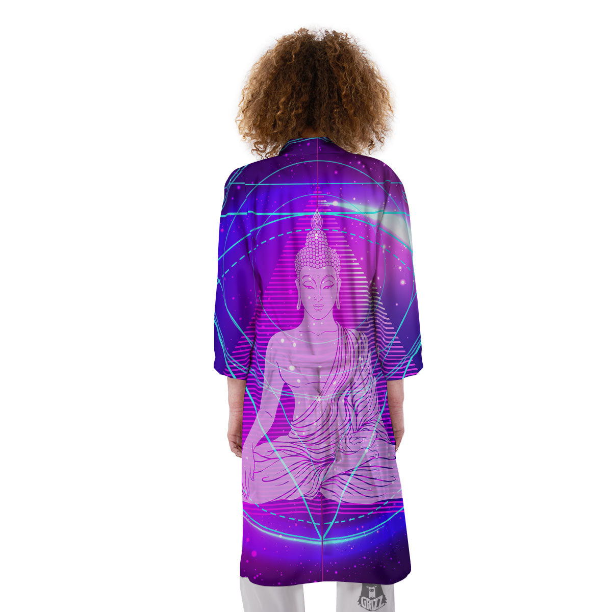 Buddha Teal And Purple Print Kimono-grizzshop