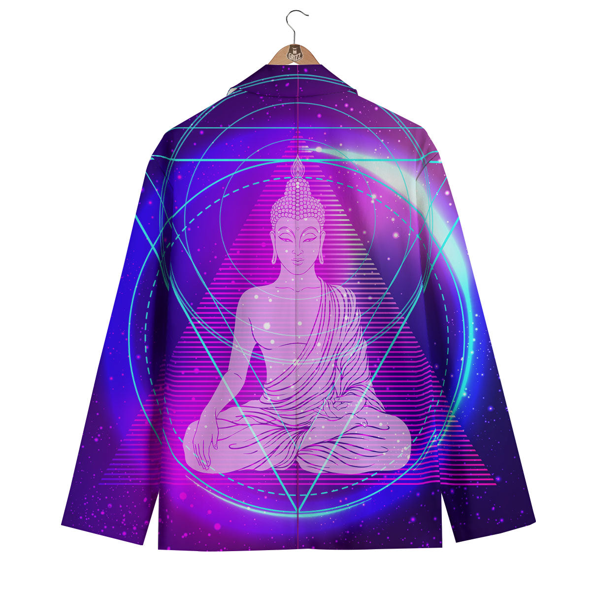 Buddha Teal And Purple Print Men's Blazer-grizzshop
