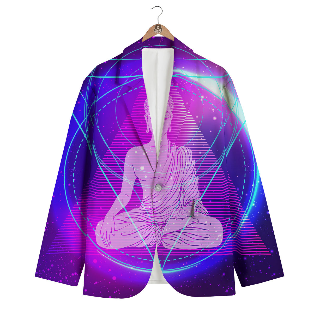 Buddha Teal And Purple Print Men's Blazer-grizzshop