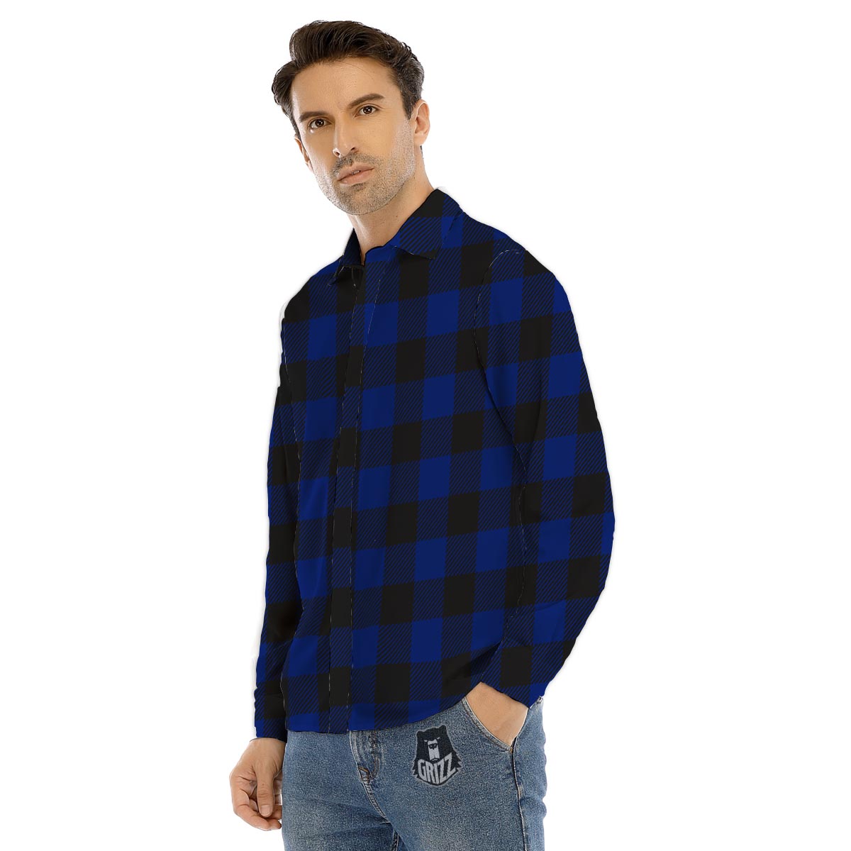 Buddha Teal And Purple Print Men's Dress Shirts-grizzshop