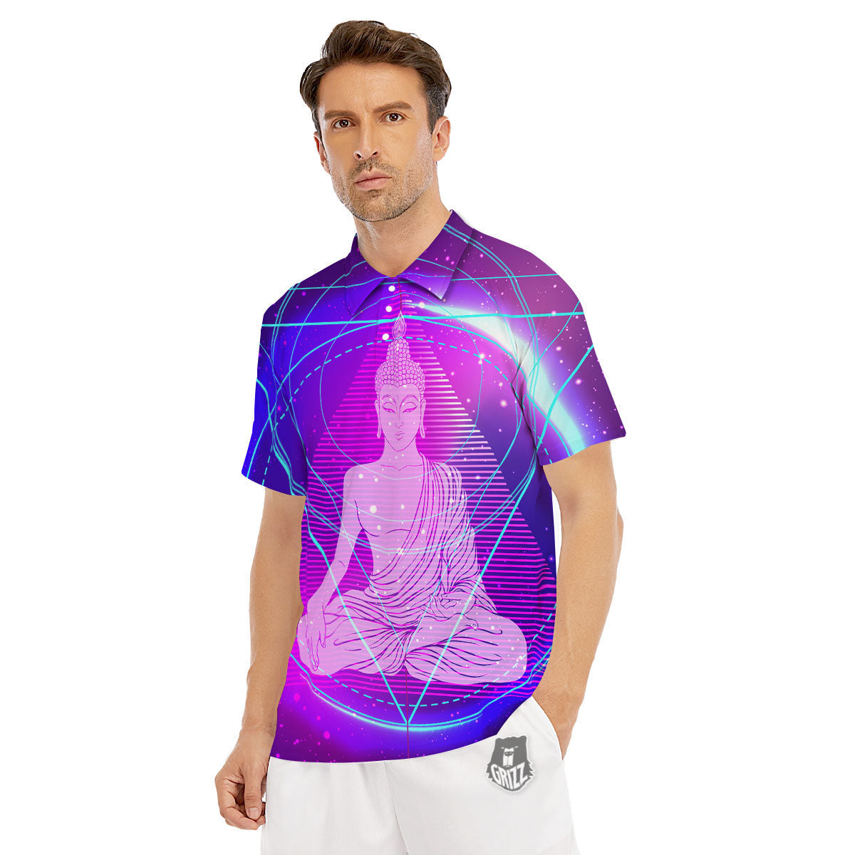 Buddha Teal And Purple Print Men's Golf Shirts-grizzshop