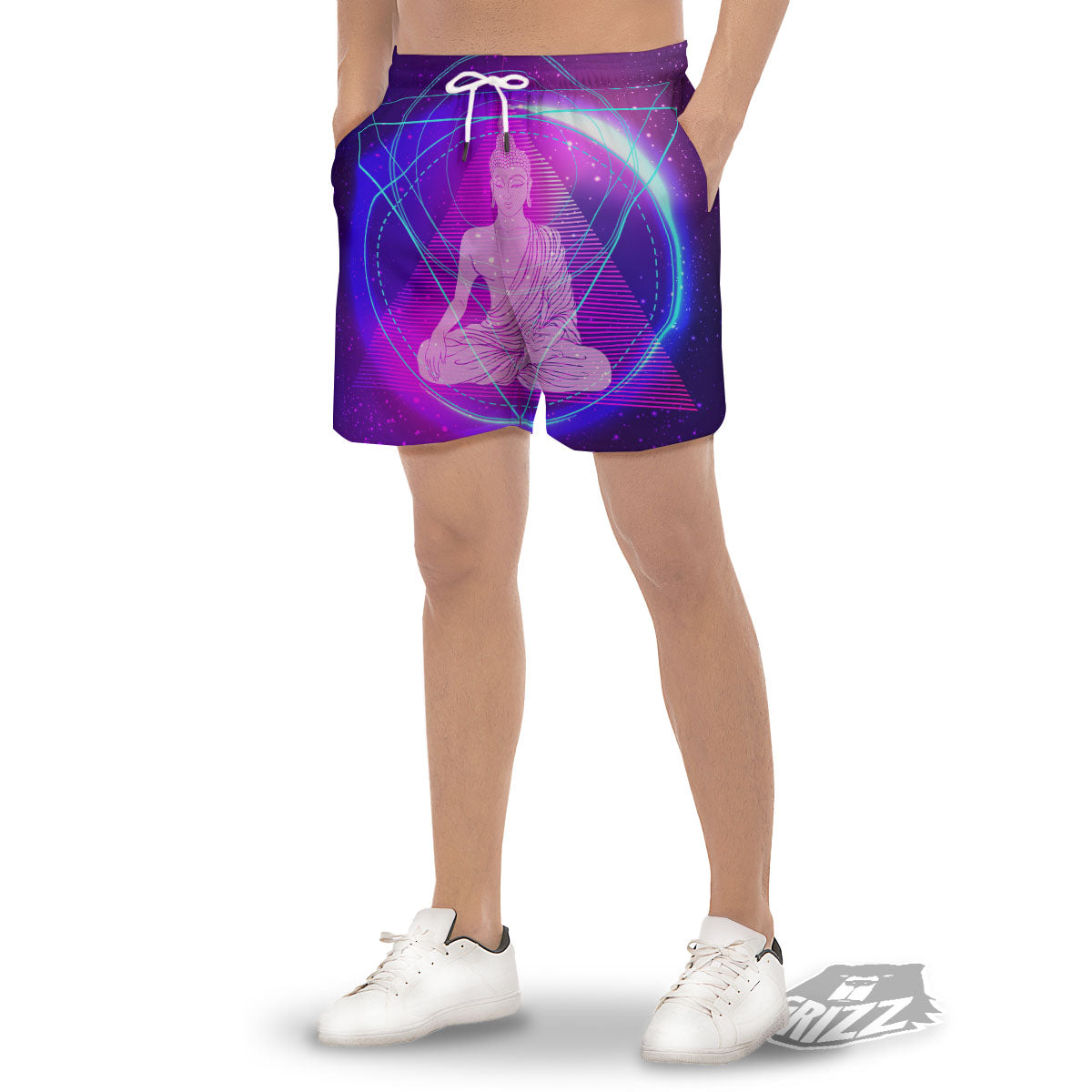Buddha Teal And Purple Print Men's Gym Shorts-grizzshop
