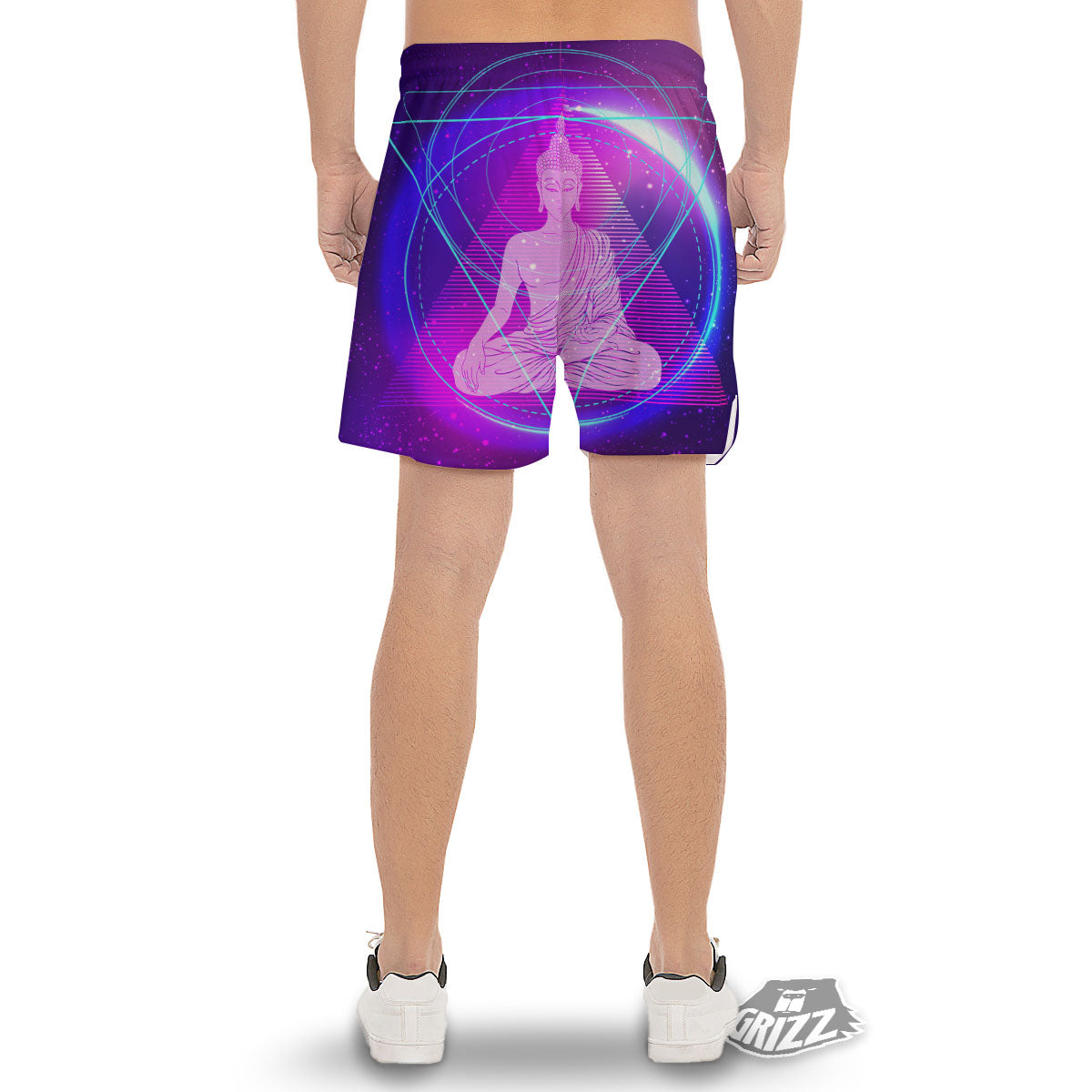 Buddha Teal And Purple Print Men's Gym Shorts-grizzshop