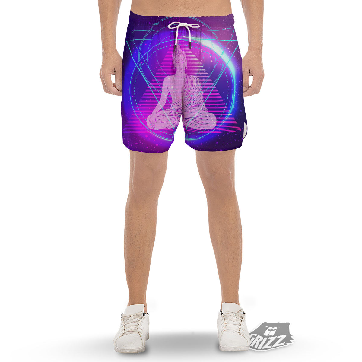 Buddha Teal And Purple Print Men's Gym Shorts-grizzshop