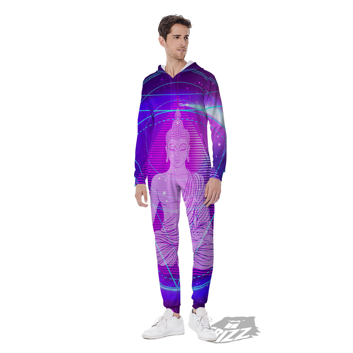 Buddha Teal And Purple Print Men's Jumpsuit-grizzshop