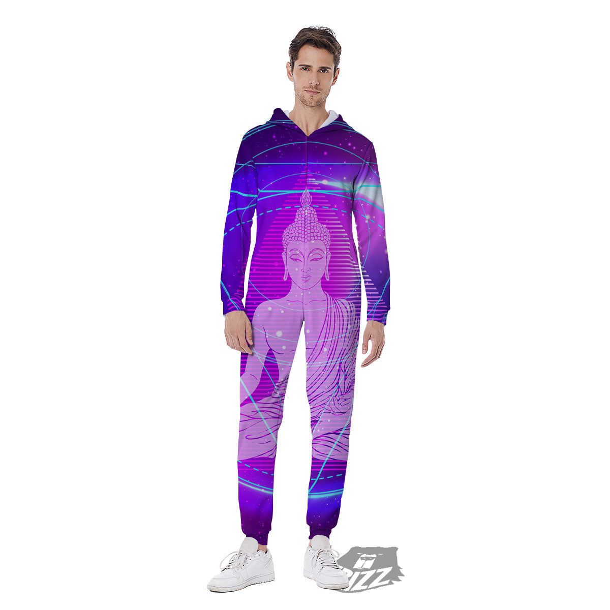 Buddha Teal And Purple Print Men's Jumpsuit-grizzshop
