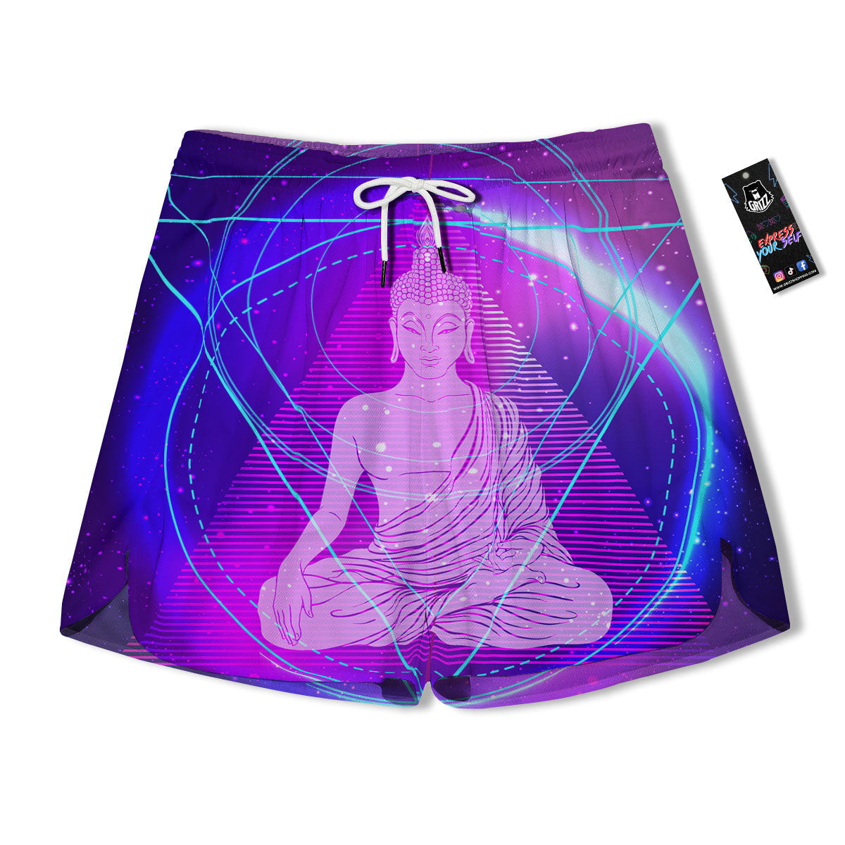 Buddha Teal And Purple Print Men's Running Shorts-grizzshop