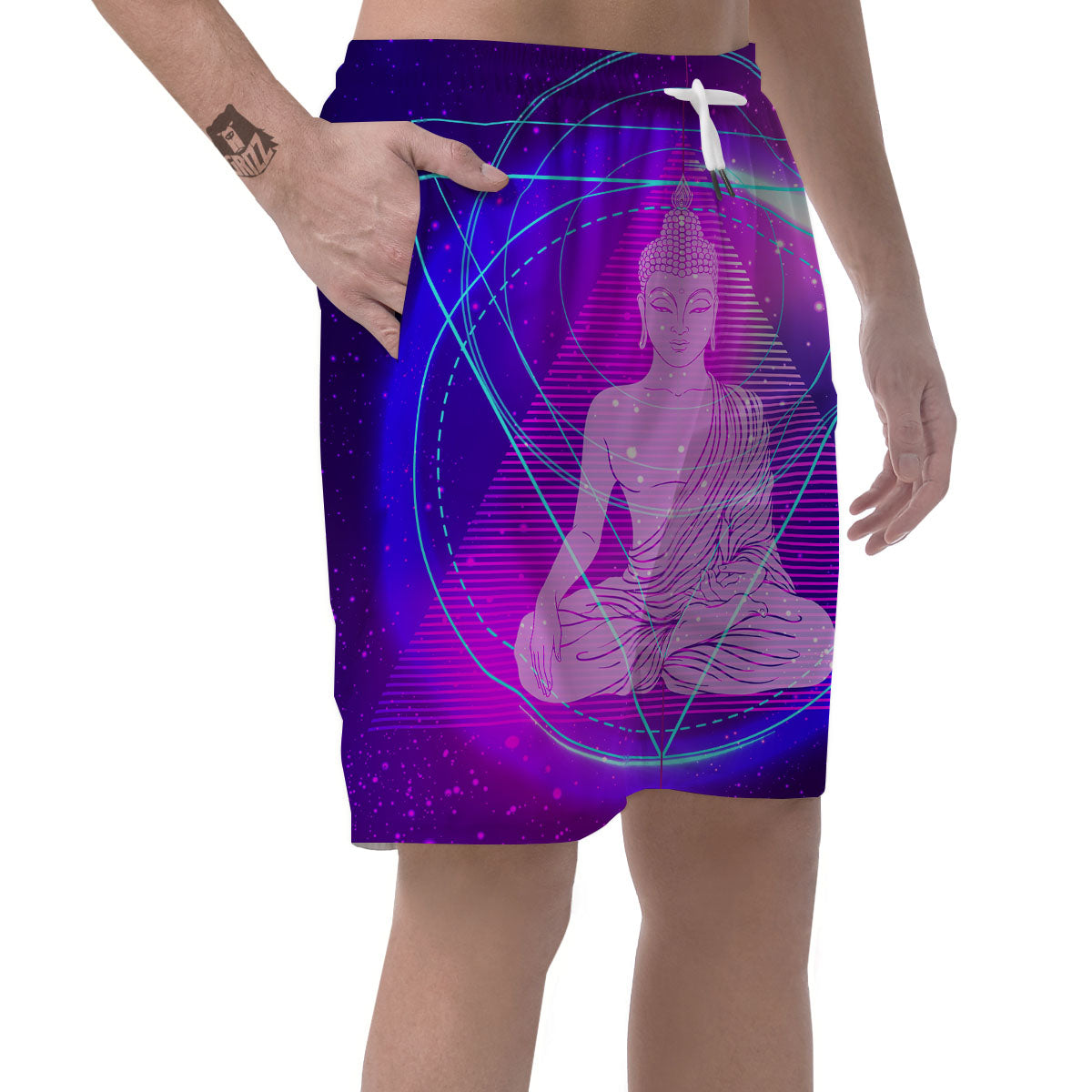 Buddha Teal And Purple Print Men's Shorts-grizzshop