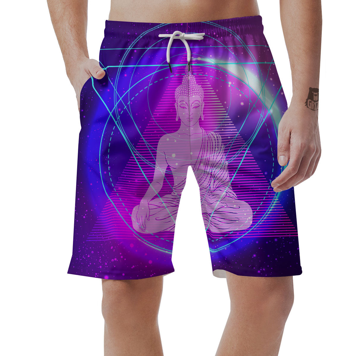 Buddha Teal And Purple Print Men's Shorts-grizzshop