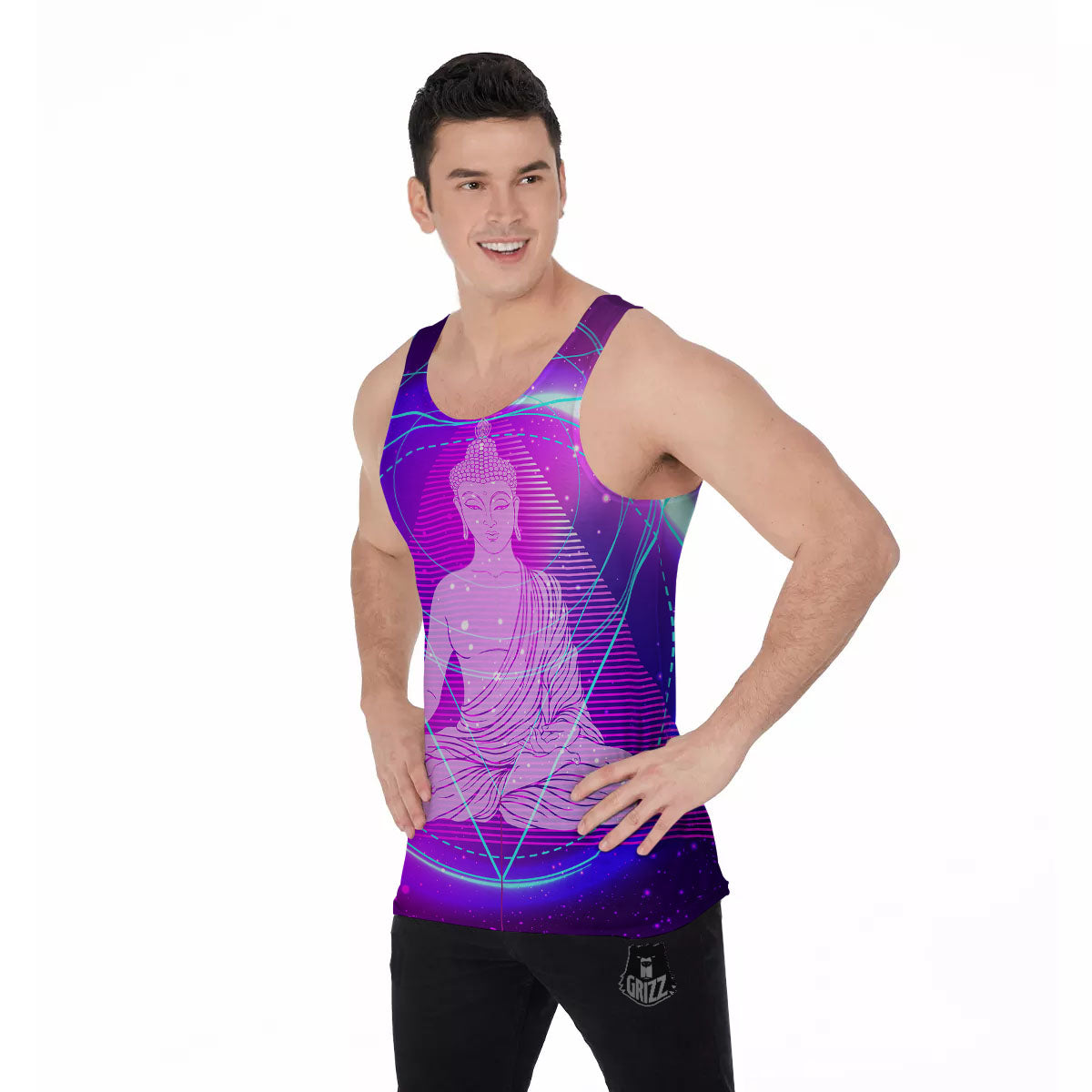 Buddha Teal And Purple Print Men's Tank Top-grizzshop