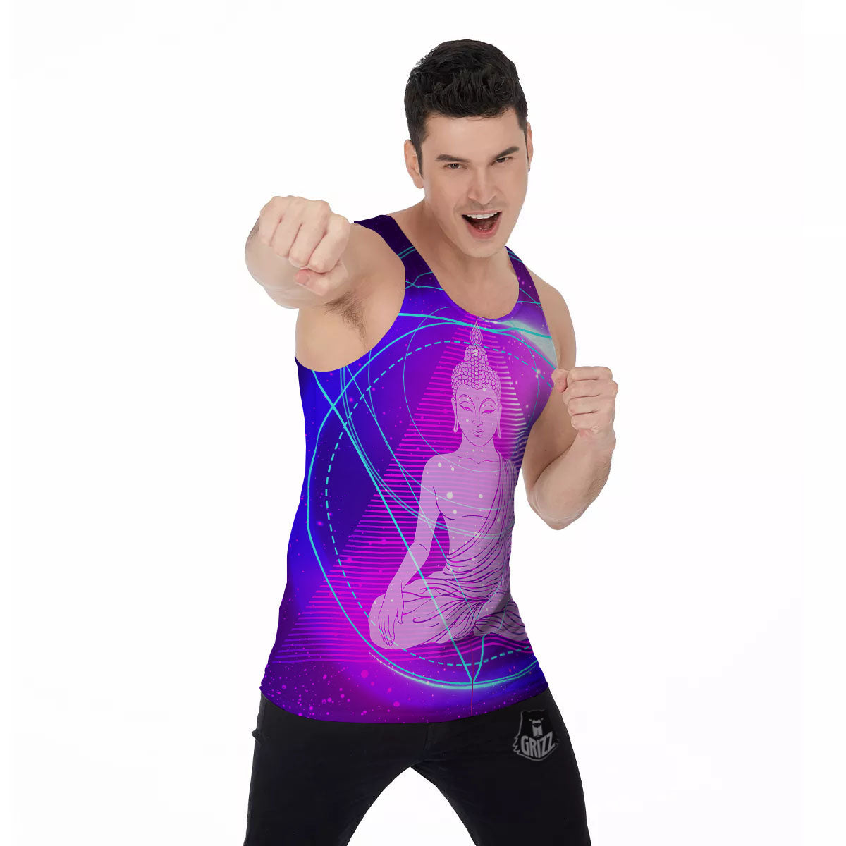 Buddha Teal And Purple Print Men's Tank Top-grizzshop