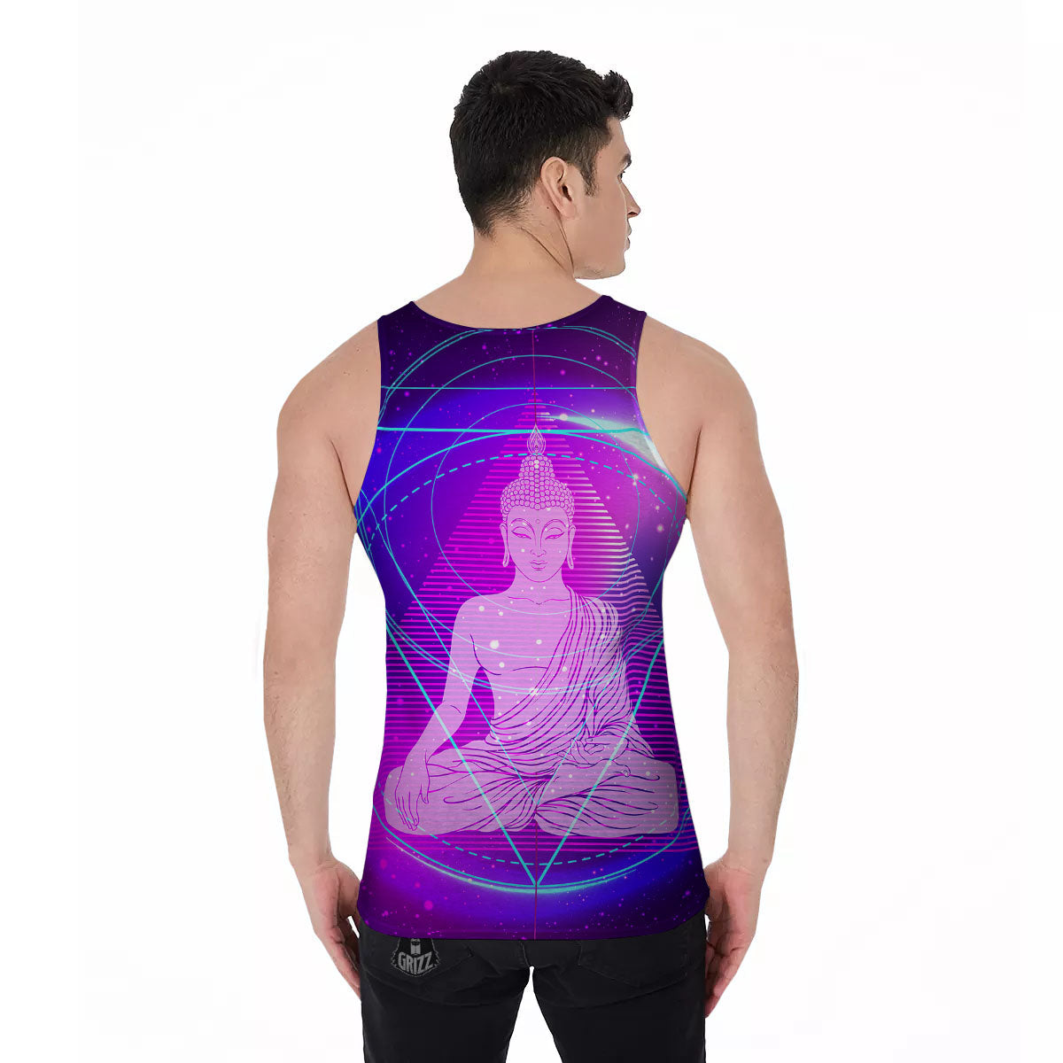 Buddha Teal And Purple Print Men's Tank Top-grizzshop