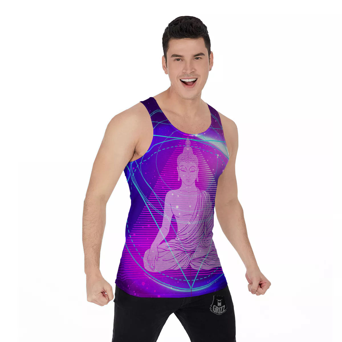 Buddha Teal And Purple Print Men's Tank Top-grizzshop